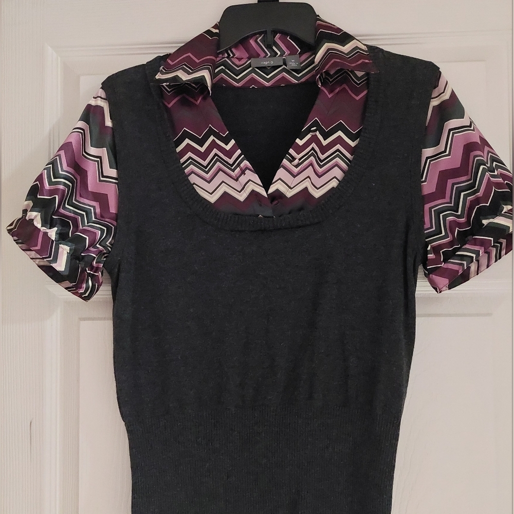 Apt 9 multi colored blouse with attached Grey sweater Vest size medium